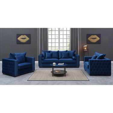 Moscow Luxury Navy Blue Velvet Sofa Set with Chesterfield Design & Silver Trim - UK Luxury Furniture